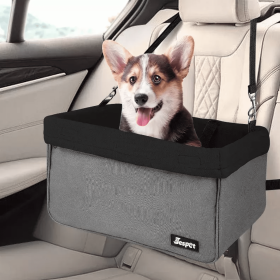 JESPET & GOOPAWS Dog Booster Seats for Cars, Portable Dog Car Seat Travel Carrier with Seat Belt for 24lbs Pets (Color: Black, size: 16" L x 13" D x 9" H)