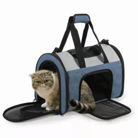 JESPET Soft-Sided Kennel Pet Carrier for Small Dogs, Cats, Puppy, Airline Approved Cat Carriers Dog Carrier Collapsible, Travel Handbag & Car Seat (Color: Blue Grey, size: 16" x 10" x 11")