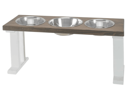 Farmhouse 3 Bowl Elevated Regular Feeder (Color: White/Gray, size: 16 Inch)
